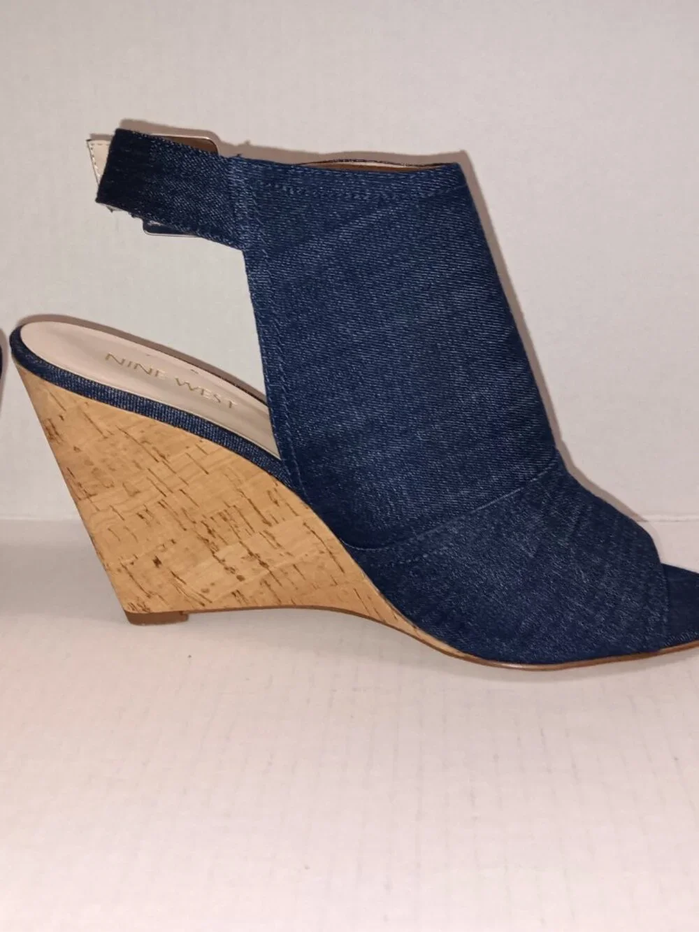 NINE WEST BLUE DENIM OPEN TOE WEDGE SHOES